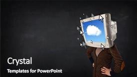  Presentation with cloud computing - Amazing theme having woman with monitor screen and blue cloud computing on the screen backdrop and a dark gray colored foreground