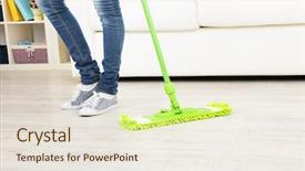  Presentation with dust - Beautiful slide set featuring woman with mop cleaning wooden backdrop and a  colored foreground