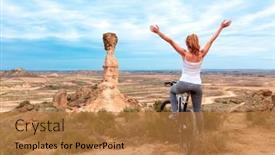  Presentation with mountain bike - Slide deck with woman-with-mountain-bike background and a coral colored foreground