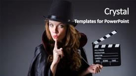 Presentation with clapper - Slides enhanced with woman with movie clapper board background and a  colored foreground
