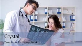  Presentation with injury - Theme enhanced with woman with neck injury visiting background and a teal colored foreground