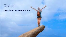  Presentation with rock - Theme with woman-with-open-arms-standing and a sky blue colored foreground