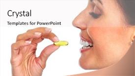  Presentation with ethics in health care - Presentation consisting of woman with oral pill health background and a sky blue colored foreground