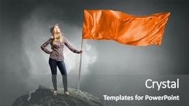  Presentation with abstract orange color wave design - Slide deck with woman with orange waving flag background and a gray colored foreground
