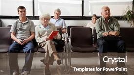  Presentation with waiting - Beautiful PPT layouts featuring woman with other people waiting backdrop and a tawny brown colored foreground
