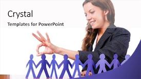  Presentation with cutout paper people standing around globe holding hands - Cool new presentation theme with woman with paper cut people backdrop and a white colored foreground