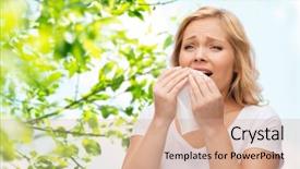  Presentation with sneezing - PPT layouts featuring woman with paper napkin sneezing background and a coral colored foreground