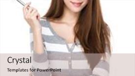  Presentation with young sing woman singing young - Amazing presentation theme having woman with pen up backdrop and a coral colored foreground