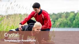  Presentation with crossfit fitness trx training exercises - Amazing presentation having woman with personal trainer doing backdrop and a  colored foreground