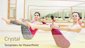  Presentation with exercise trainer - PPT layouts enhanced with woman with personal trainer instructor doing abdominal muscles fitness exercise background and a cream colored foreground