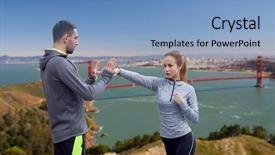  Presentation with force - Slide set having woman with personal trainer work background and a light blue colored foreground