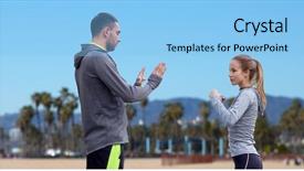 Presentation with martial arts - Presentation design consisting of woman with personal trainer work background and a light blue colored foreground