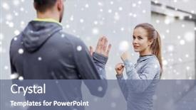  Presentation with self defense - Beautiful presentation theme featuring woman with personal trainer work backdrop and a ocean colored foreground