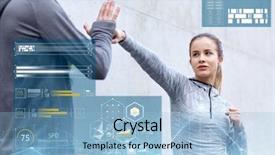  Presentation with self defense - Presentation theme featuring woman with personal trainer work background and a light blue colored foreground