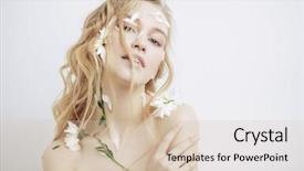  Presentation with cosmetics natural - Theme having woman with petals of chrysanthemum background and a soft green colored foreground