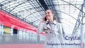  Presentation with black woman at gas station - Presentation theme featuring woman with phone at station background and a light blue colored foreground