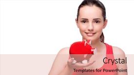  Presentation with woman piggy bank isolated - Audience pleasing presentation theme consisting of woman with piggy bank isolated on white backdrop and a lemonade colored foreground