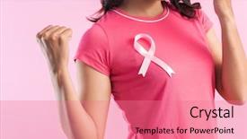  Presentation with pink ribbon breast awareness - PPT layouts with woman with pink breast cancer background and a coral colored foreground