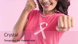  Presentation with pink ribbon breast awareness - PPT layouts having woman with pink breast cancer background and a  colored foreground