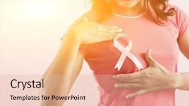  Presentation with pink ribbon breast awareness - Colorful presentation design enhanced with woman with pink breast cancer backdrop and a lemonade colored foreground