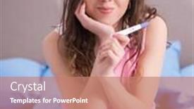  Presentation with pregnancy - Colorful presentation theme enhanced with woman-with-pregnancy-results-test backdrop and a coral colored foreground