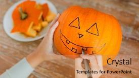  Presentation with decoration - Colorful presentation enhanced with woman with pumpkins at home backdrop and a coral colored foreground