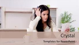  Presentation with reduce budget - Presentation design consisting of woman with receipts in budget background and a coral colored foreground