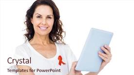  Presentation with cyber crime security awareness - Presentation design consisting of woman with red aids awareness background and a  colored foreground