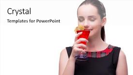  Presentation with meeting red white blue - Slide set having woman with red cocktail isolated background and a  colored foreground