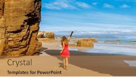  Presentation with arches - Presentation theme consisting of woman-with-red-dress-enjoying background and a coral colored foreground