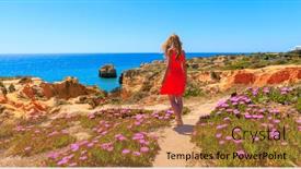  Presentation with algarve - PPT layouts consisting of woman-with-red-dress background and a gold colored foreground