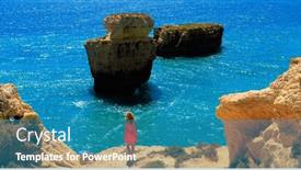  Presentation with algarve - Presentation theme featuring woman-with-red-dress background and a teal colored foreground