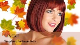  Presentation with maple leaves - PPT layouts featuring woman with red hair amd background and a red colored foreground