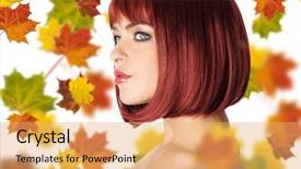  Presentation with real woman hair texture human - Theme enhanced with woman with red hair amd background and a  colored foreground