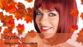  Presentation with maple leaves - Amazing PPT layouts having woman with red hair amd backdrop and a red colored foreground