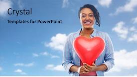  Presentation with heart clouds - Amazing presentation design having woman with red heart-shape backdrop and a teal colored foreground