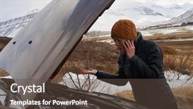  Presentation with car rental - Slide deck having asian woman with rental car background and a tawny brown colored foreground