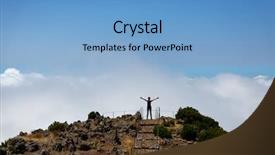  Presentation with mountain - Colorful presentation enhanced with woman with rising hands standing backdrop and a  colored foreground