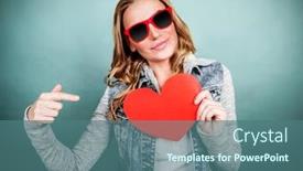  Presentation with teens - Audience pleasing slides consisting of woman with romantic postcard isolated on gray background showing on red heart-shaped valentines teens affection concept backdrop and a ocean colored foreground
