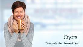  Presentation with coffee - Slide deck with woman with scarf and coffee background and a  colored foreground