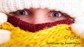  Presentation with hat - Colorful PPT layouts enhanced with woman-with-scarf-and-hat backdrop and a gold colored foreground