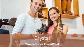  Presentation with best buy - Beautiful slides featuring woman-with-shoe-seller backdrop and a coral colored foreground