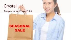  Presentation with bag - Audience pleasing PPT layouts consisting of woman with shopping bag ans backdrop and a  colored foreground