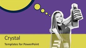  Presentation with young happy people smiling - Colorful presentation enhanced with woman with shopping bags - art backdrop and a yellow colored foreground