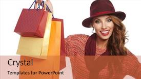  Presentation with studio - Audience pleasing PPT theme consisting of woman with shopping bags studio backdrop and a red colored foreground