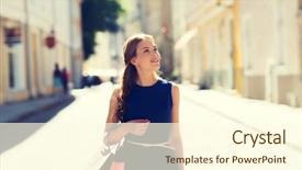  Presentation with city people walking - Beautiful theme featuring woman with shopping bags walk backdrop and a cream colored foreground