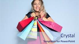  Presentation with paper bag vs plastic bags - Theme featuring woman with shopping bags background and a sky blue colored foreground
