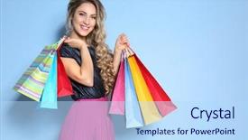  Presentation with woman pushing shopping trolley - Amazing presentation theme having woman with shopping bags backdrop and a light blue colored foreground