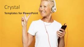  Presentation with tshirt - Colorful presentation theme enhanced with woman-with-short-white-hair backdrop and a yellow colored foreground