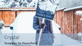  Presentation with blizzard - Slides enhanced with woman with shovel cleaning snow aeound car winter shoveling removing snow after blizzard background and a light blue colored foreground